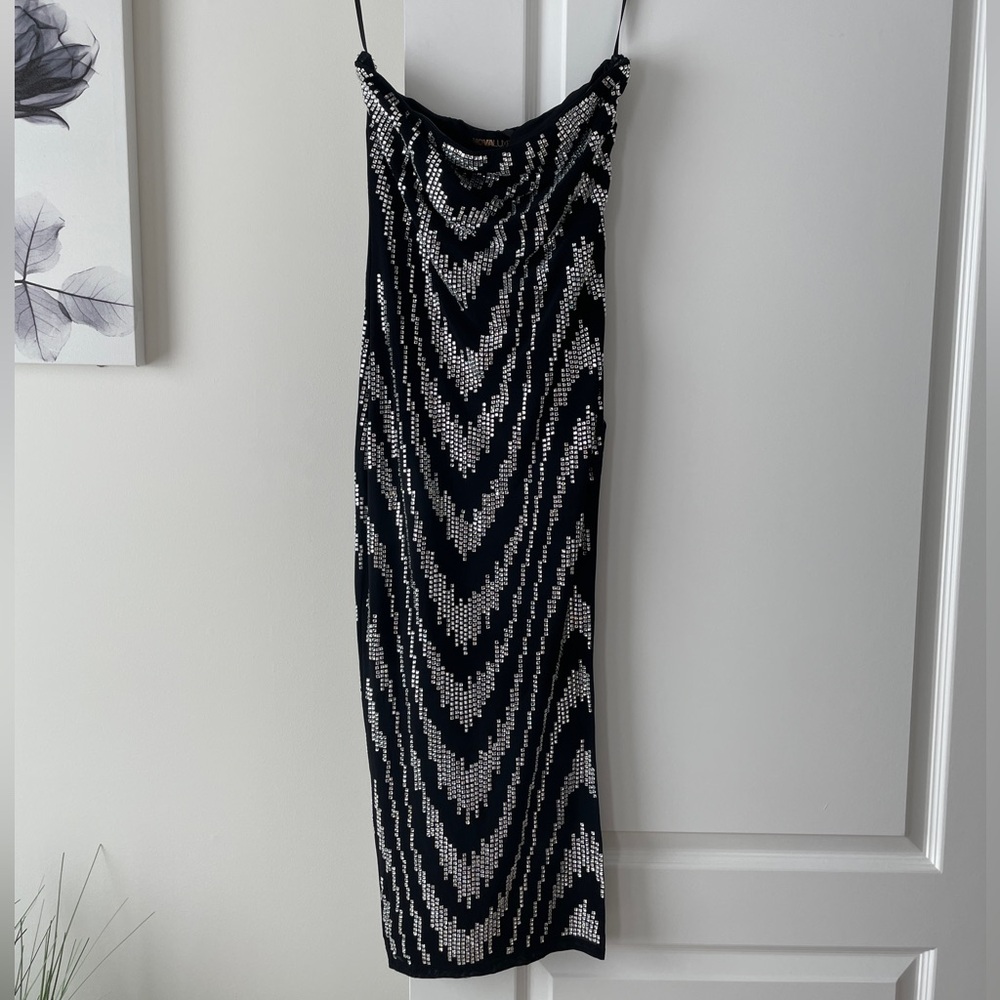 Fashion Nova Black and Silver Strapless Dress